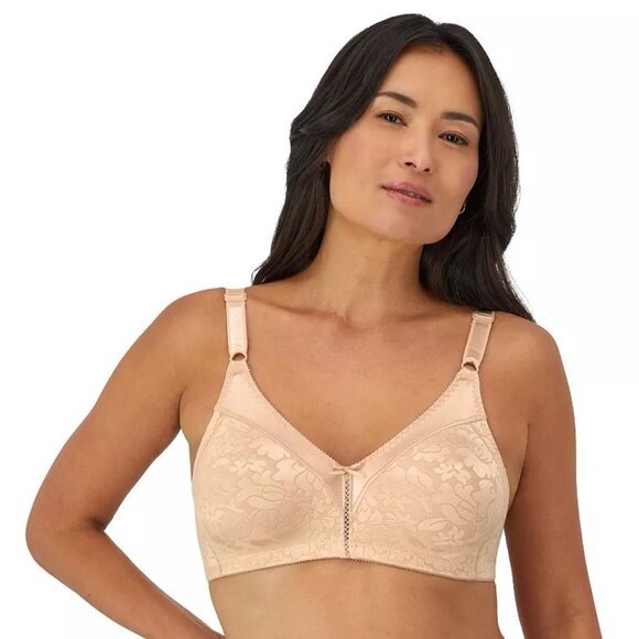Bali Double Support Lace Full-Figure Wireless Bra Sz 38C Tan Satiny Jacquard - Picture 1 of 5
